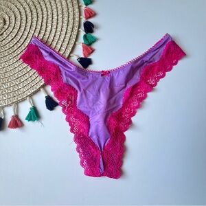 Victoria's Secret Tease High-Leg Scoop Thong Panty Purple Paradise L NEW